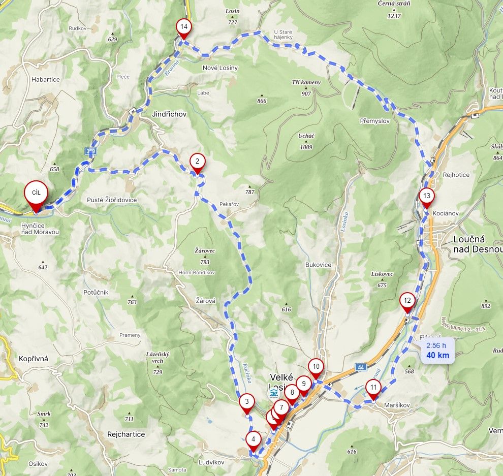 Mapa trasy (Velké losiny)